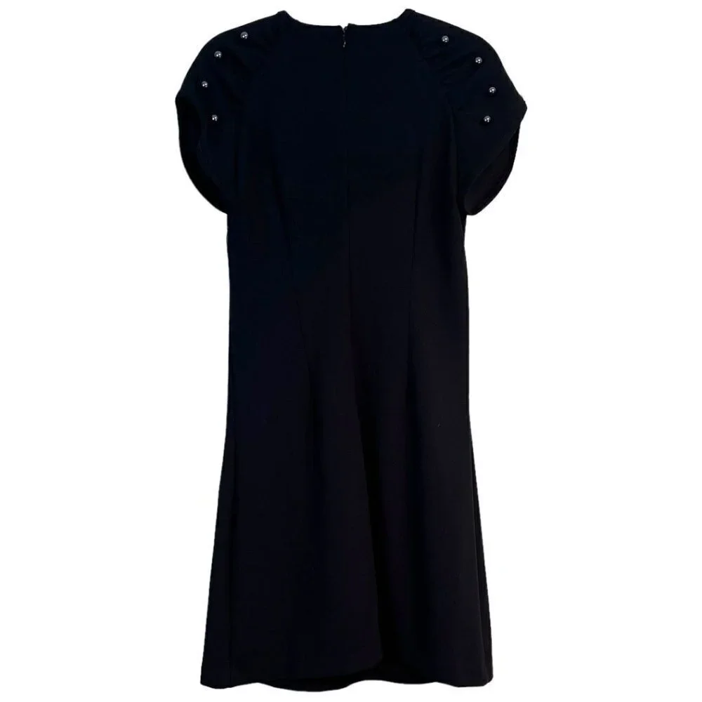 Betsey Johnson Black Sheath Dress Size 4 Faux Tahitian Pearl Fully Lined Crepe - Picture 2 of 10
